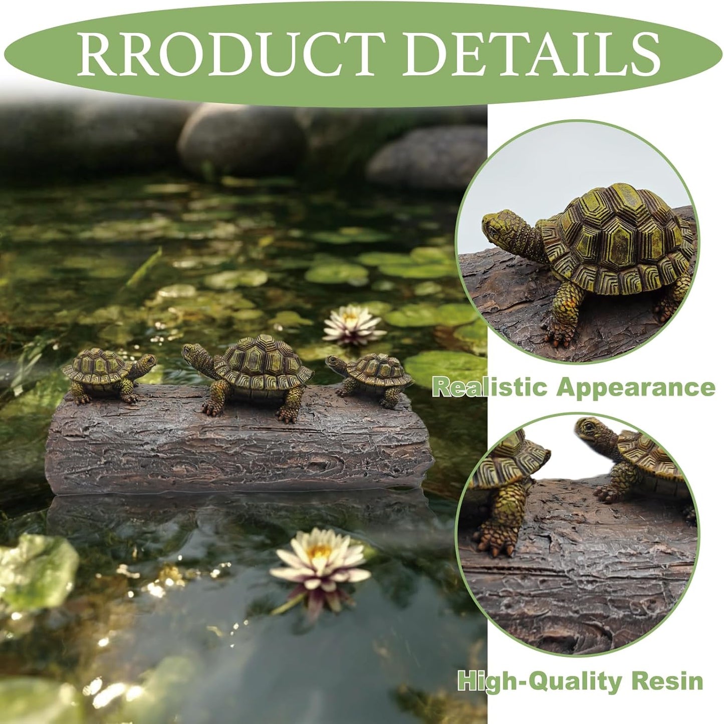 Green Resin Turtle Float Pond Decor, Realistic Floating Decor for Outdoor Ponds, Decorative Animal Garden Statues for Pond Accessories, Garden Outside Lawn Ornament
