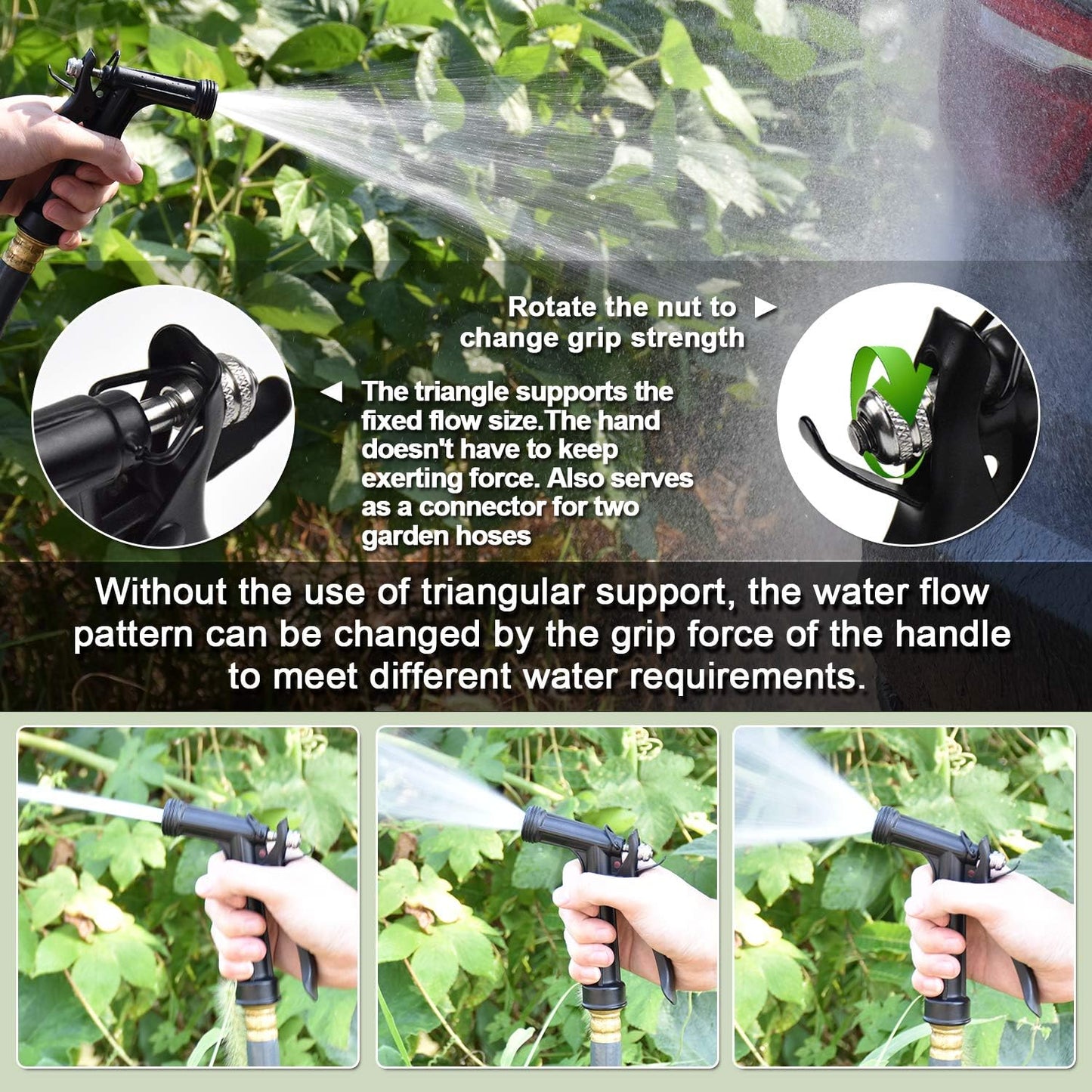 Hose Nozzle 4 Pack, Full Size Pistol Grip Water Nozzle Sprayer with Threaded Front, High Pressure Nozzle, Adjustable Spray Water Flow for Watering Plants, Showering Pet, Washing Car, Cleaning