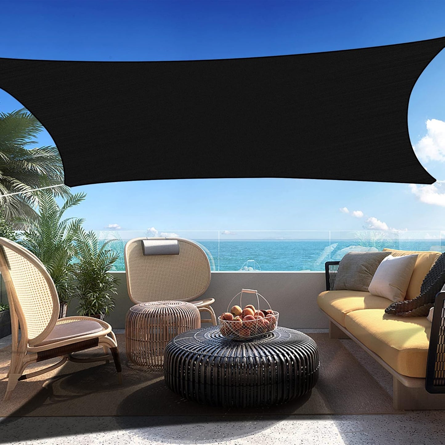 11' x 21' Black Rectangle Sun Shade Sail SSP1212 Canopy Durable Fabric UV Block Awning We Make Custom Orders