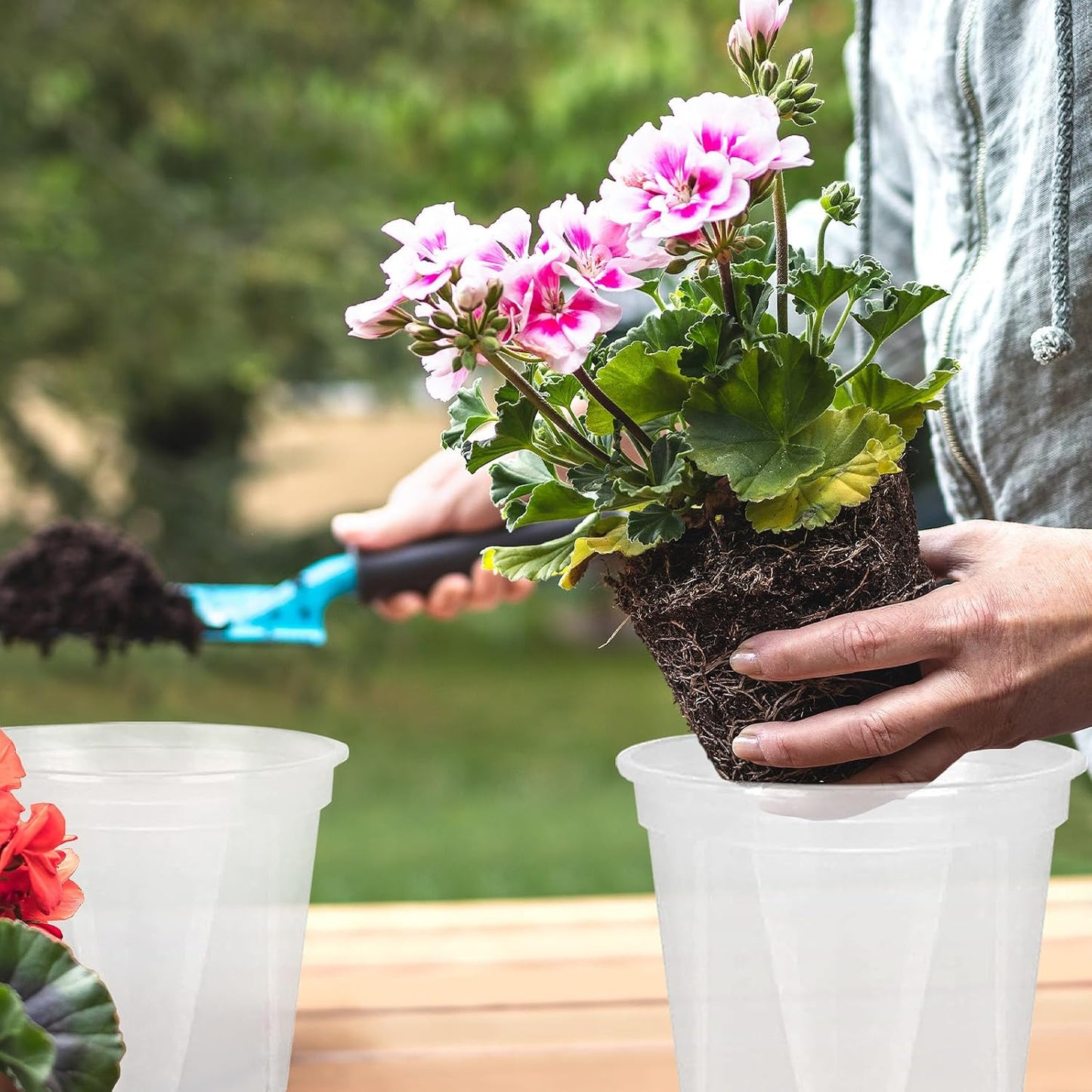 33PCS Frosted Clear Plastic Plant Pots with 33 Plant Labels 4/5/6/7/8/9 Inch Thickened PP Nursery Pots for Indoor Outdoor Plants