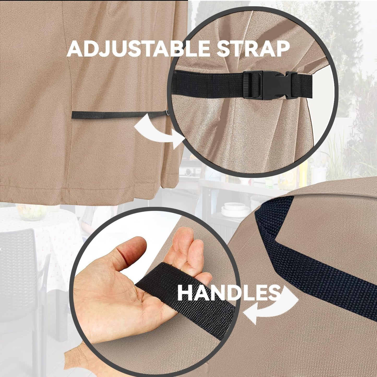 Outdoor Prep Table Cover -Khaki Heavy Duty Waterproof Cover for PC3404S Rolling Dining Table Compatible with 46 inch Outdoor Utility Cart