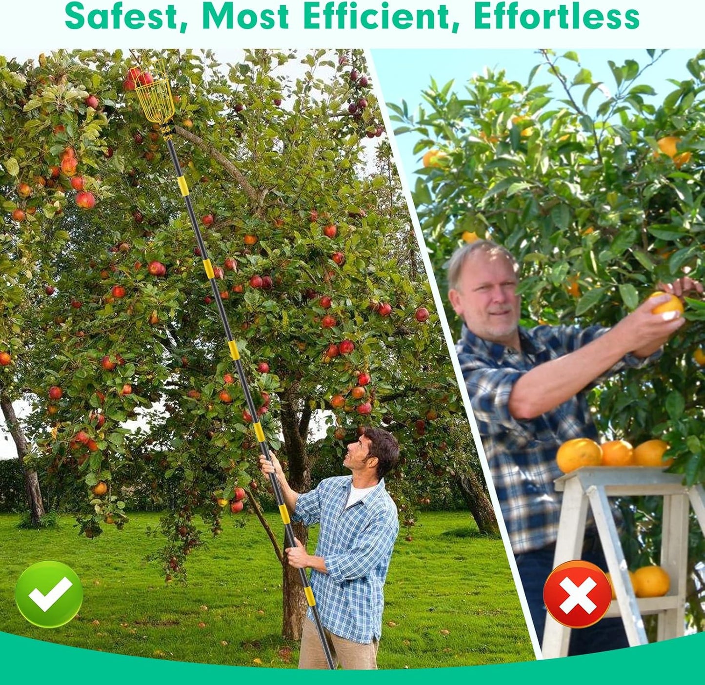 Fruit Picker Pole with Basket,8FT Long Heavy Duty Mango Picker Tool with Adjustable Fruits Picking Pole, Fruits Picking Grabber for Lemon,Apple,Almonds,Avocados