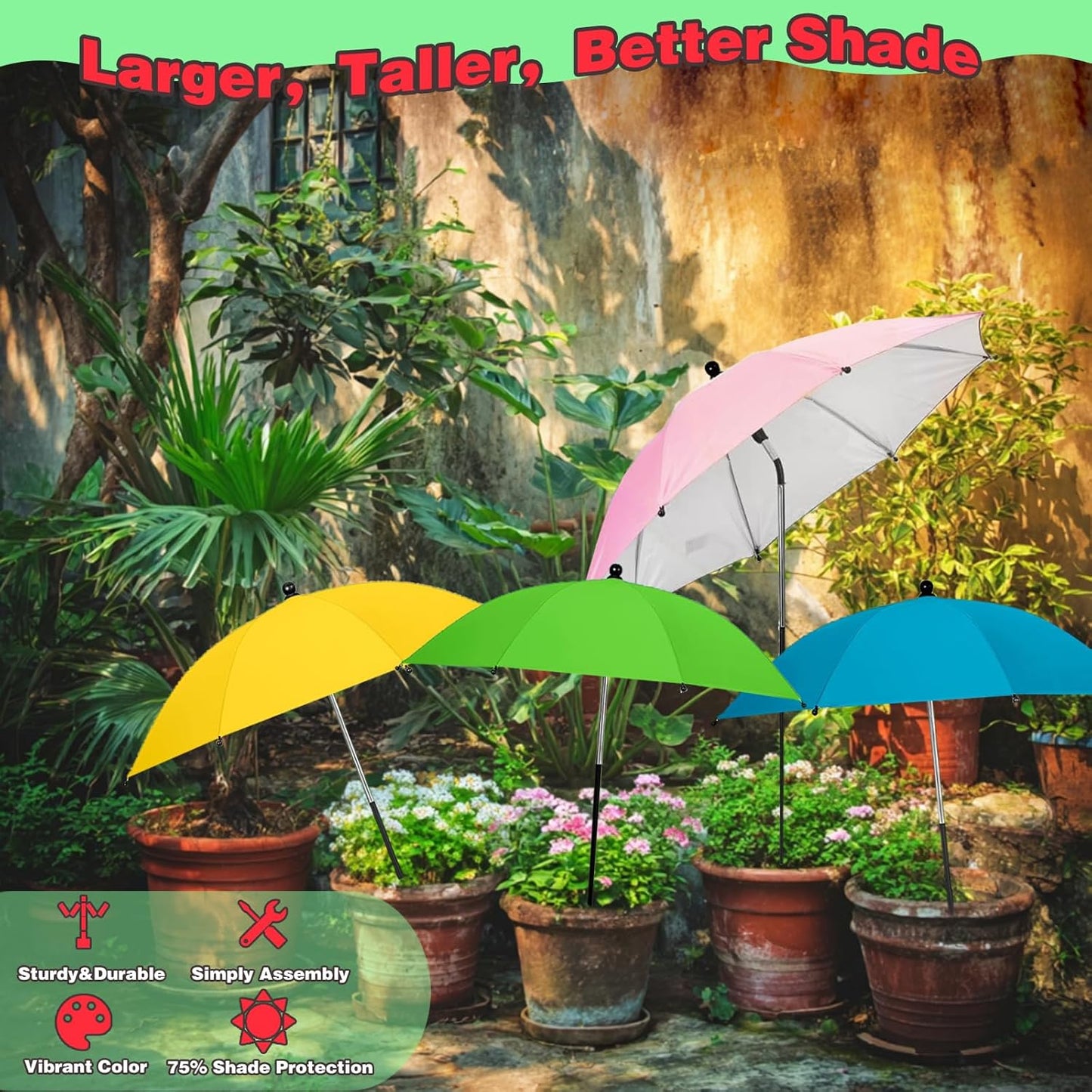 4 Pack Plant Umbrellas for Outdoor Plants,23IN Larger Garden Plant Umbrella Shade with Adjustable Angle,40IN Higher Sun Shade for Plants, Potted Plant, Garden Beds