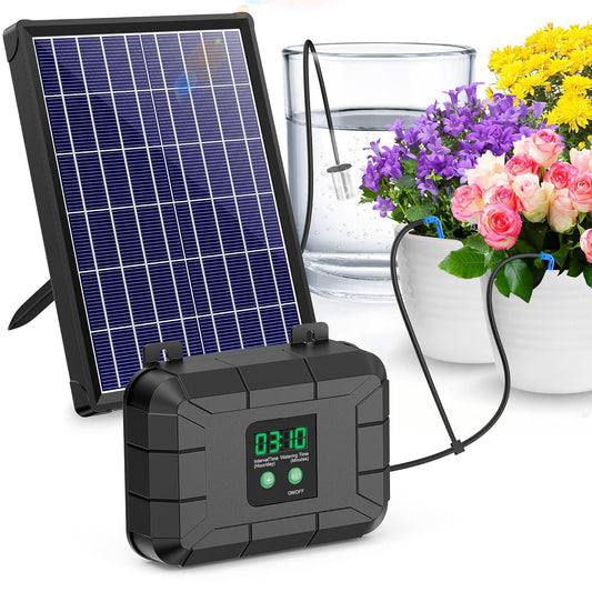 Automatic Drip Irrigation Kit, 8W Solar Irrigation System for Garden with Digital Programmable Timing Modes, Solar Watering System Take Care Your Plants