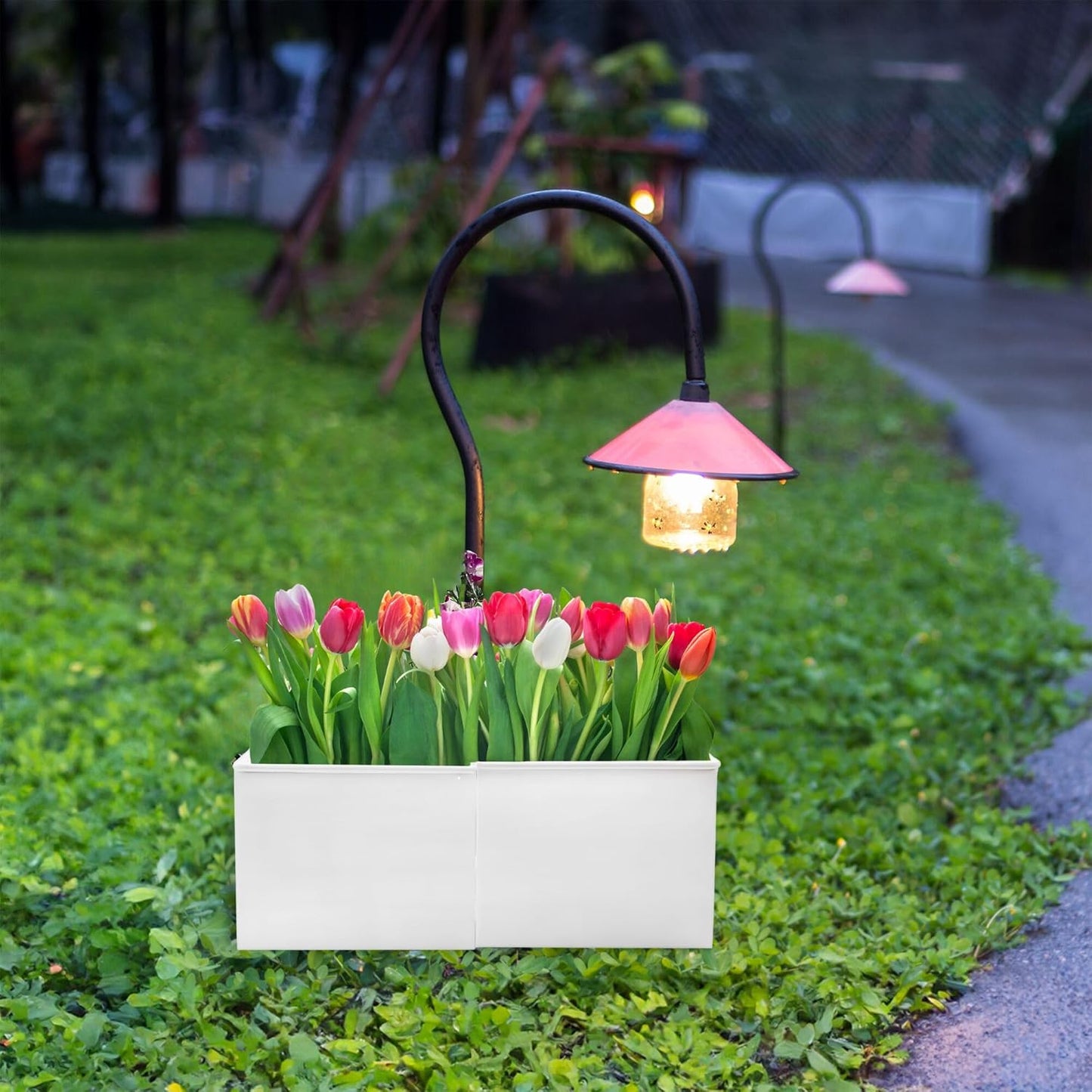 AuldHome Design Umbrella Planter for Patio Table (White Square), w/Umbrella Hole, Enamelware Rectangular Planter Pots
