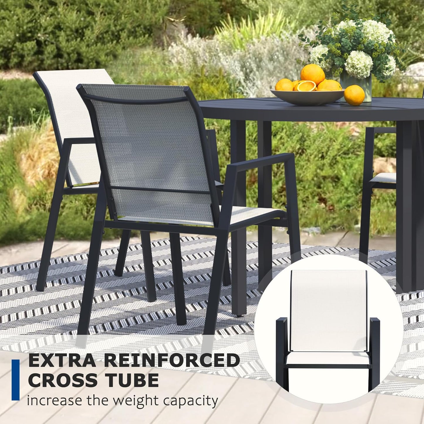 Outdoor Patio Chairs Set of 6, Oyster Beige Stackable Outdoor Chairs, Lightweight Patio Set with High Back, Metal Dining Chair for Lawn, Garden, Yard and Deck