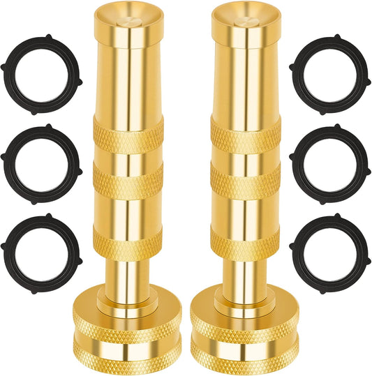 AUTOMAN Brass Hose Nozzle – High Pressure Jet Nozzles 2 Pack, Heavy Duty Sprayer for Garden Hoses, Adjustable Spray Gun, Solid Twist Water Hose Nozzle for Patio, Lawn, Car Wash, Extra 6 Rubber Washers