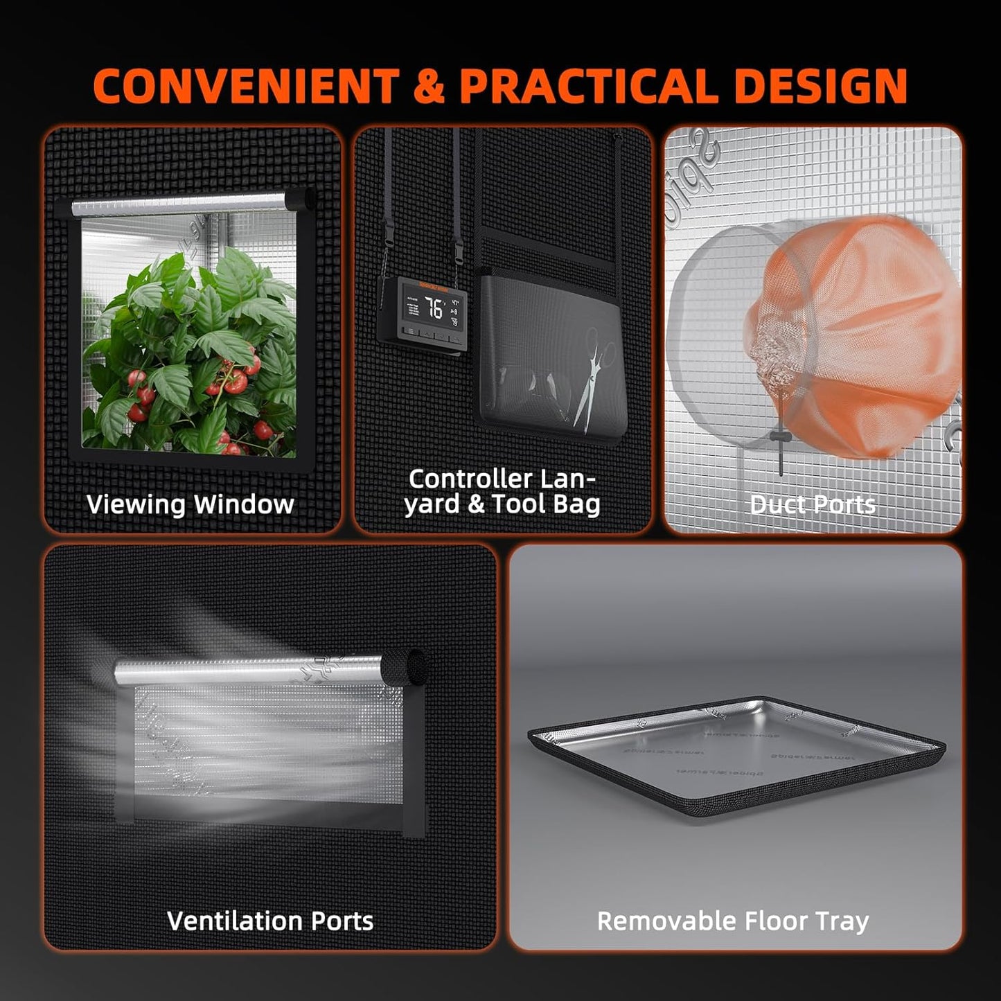 Spider Farmer 4x2 Grow Tent Pro-Grade, 48"x24"x60", with Observation Window and Floor Tray, 1680D Thicken Mylar Canvas, 4x2x5 for Indoor Hydroponic Growing for SF2000, SE4500, G4500
