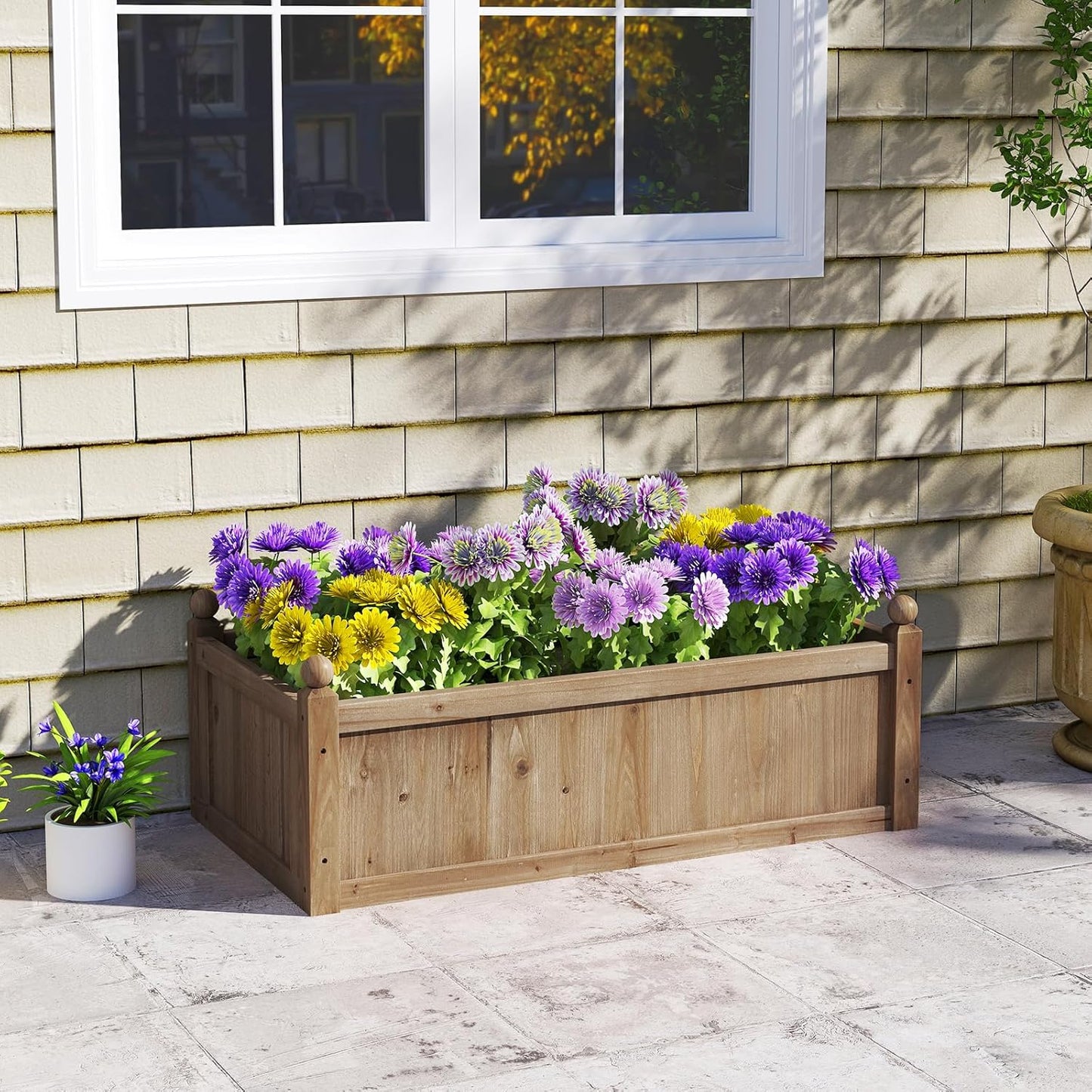 Giantex Wood Raised Garden Bed, 46"x24"x16" Rectangular Planter Box w/Drainage Holes for Growing Vegetables, Flowers, Herbs, Fruits, Easy Assembly, Outdoor Planting Bed for Backyard, Garden, Lawn