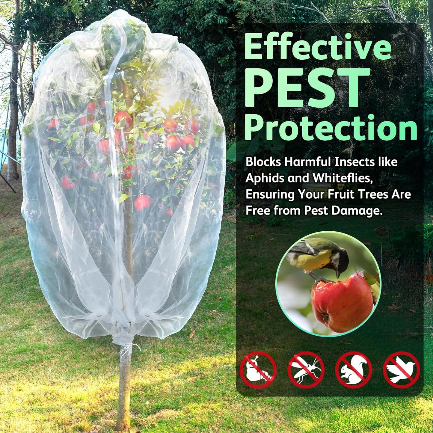 JOJOLEE Garden Blueberry Bush Netting Cover, 4Pcs 4.9 x 3.9FT Insect Bird Nettings with Zipper and Drawstring, Protective Plant Cover Mesh Net Bags for Fruit Trees, Tomatoes, Flowers