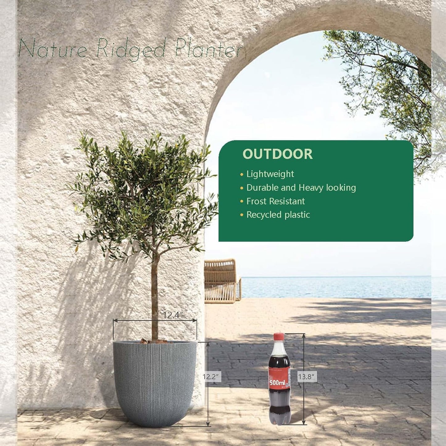 12.4" Tall Round Plastic Planter for Indoor Outdoor Plants, Large Indoor Outdoor Plant Pots with Drainage Hole and Plug, Flower Pots for Plants, Modern Decorative Planter Pots for Home Garden Patio