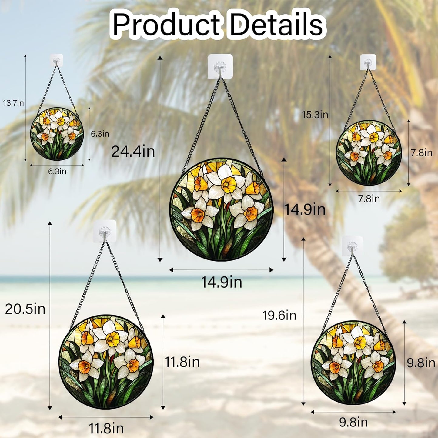 Stained Glass Window Hanging, Yellow and White Daffodils Sun Catcher for Door Home Decor Plants Flowers Suncatcher Christmas Mother's Day Birthday Gifts for Women Men Mom Nana 9.8 in