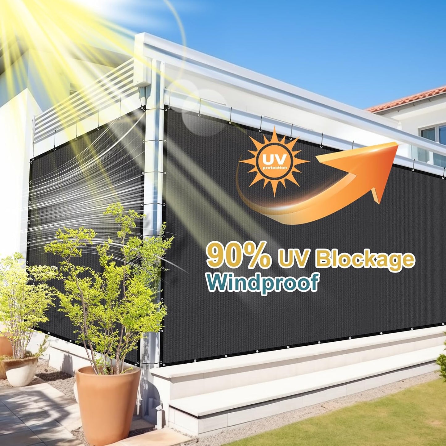 Shade&Beyond 90% Sun Shade Cloth with Grommets, 6' X 16' Pergola Shade Cover Canopy, Mesh Tarp Sun Screens for Patio, Outdoor, Garden, Backyard, Dark Gray