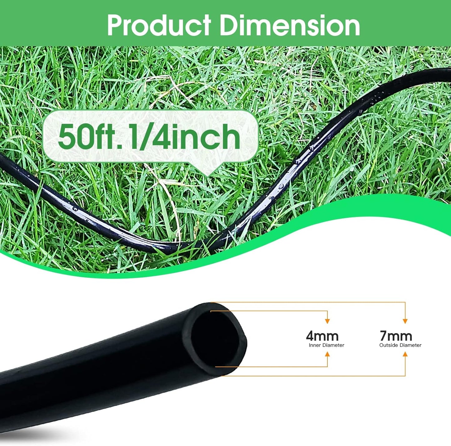 50FT 1/4 inch Drip Irrigation Tubing Distribution Hose Tube for Garden Irrigation System