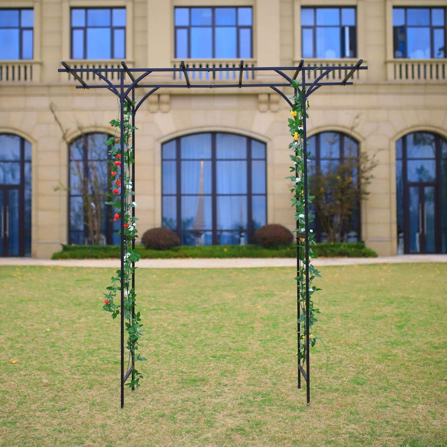 Steel Garden Arch, 7'2" High x 6'6" Wide, Garden Arbor for Various Climbing Plant, Outdoor Garden Lawn Backyard