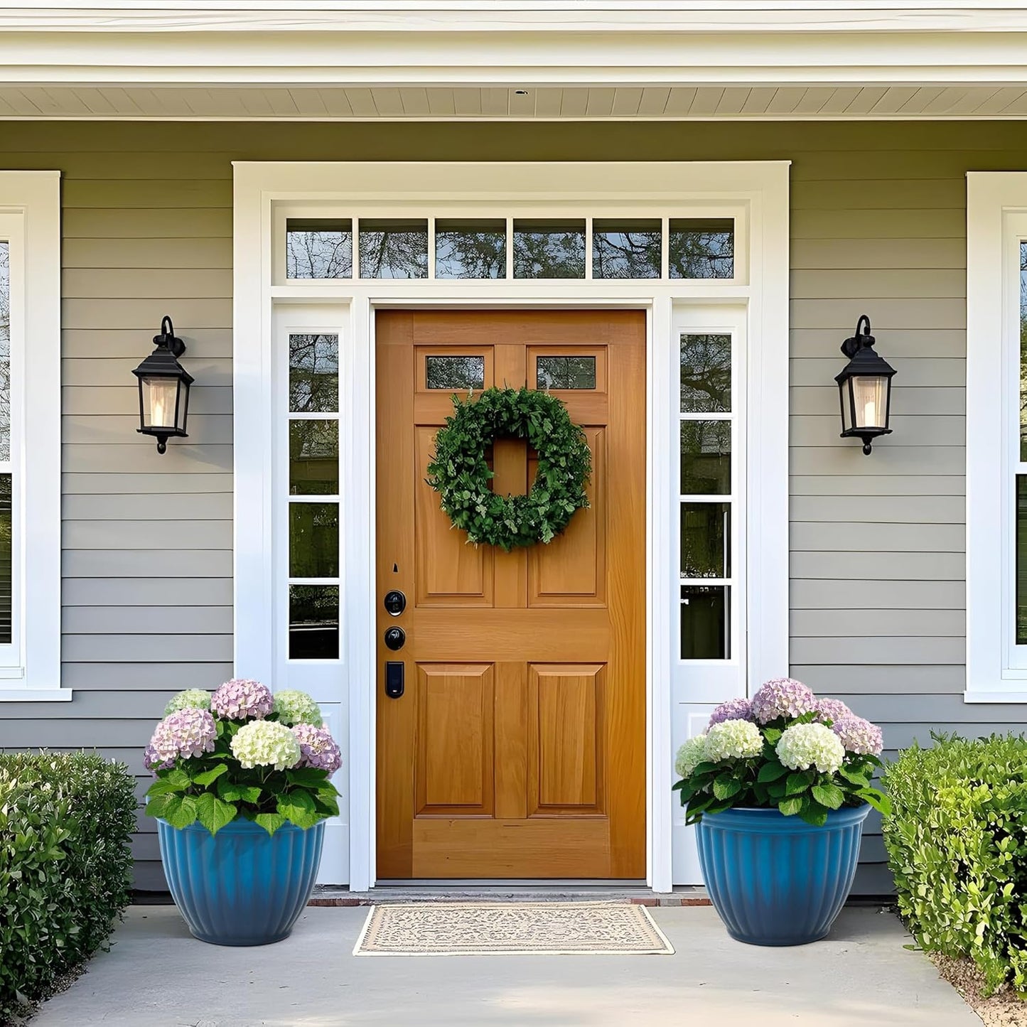 15" Outdoor Large Flower Pots (Set of 2), Gradient Blue Plastic Planters with 3D Texture, Weather-Resistant for Garden, Patio, Porch or Indoor Use