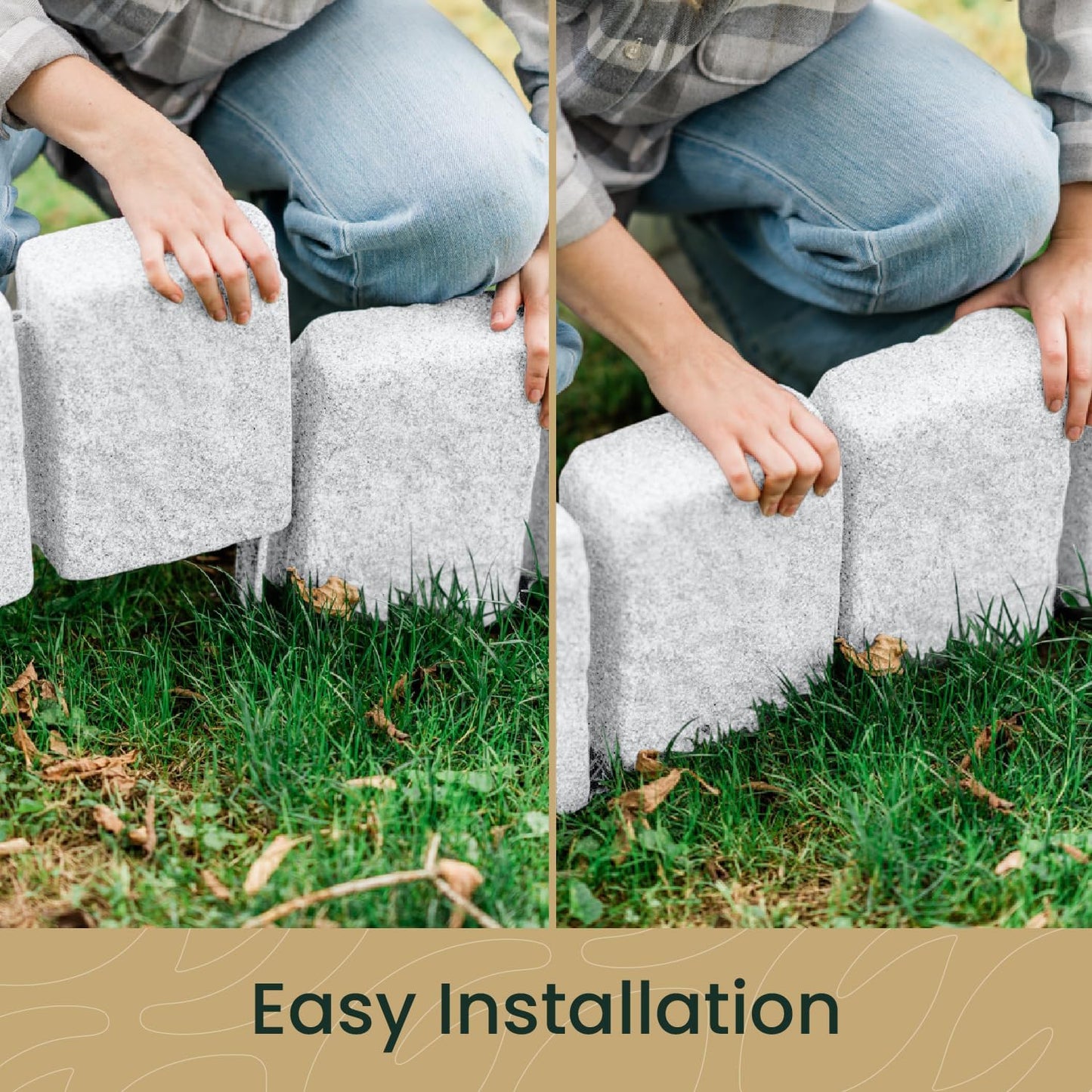 Beuta Landscape Edging | Garden Edging Border | Faux Stone Block XL for Lawn Edging, Flower Beds & Yard Edging – 40 Pack | Each Section Has 6 Blocks 48" L x 4" W x 9.5" H | 120 Spikes | Limewash