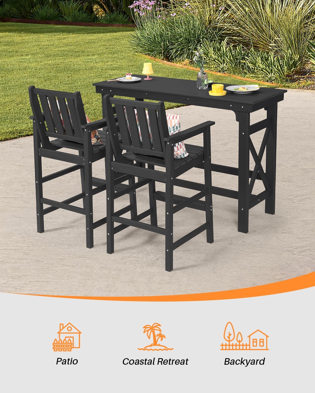 HDPE Patio Bar Table, 41" Rectangle Outdoor Bar Tables Counter Height Table, Adirondack Outdoor Bar Height Table, HDPE Outside Pub Tables for Balcony, Deck, Backyard, Poolside, Obsidian