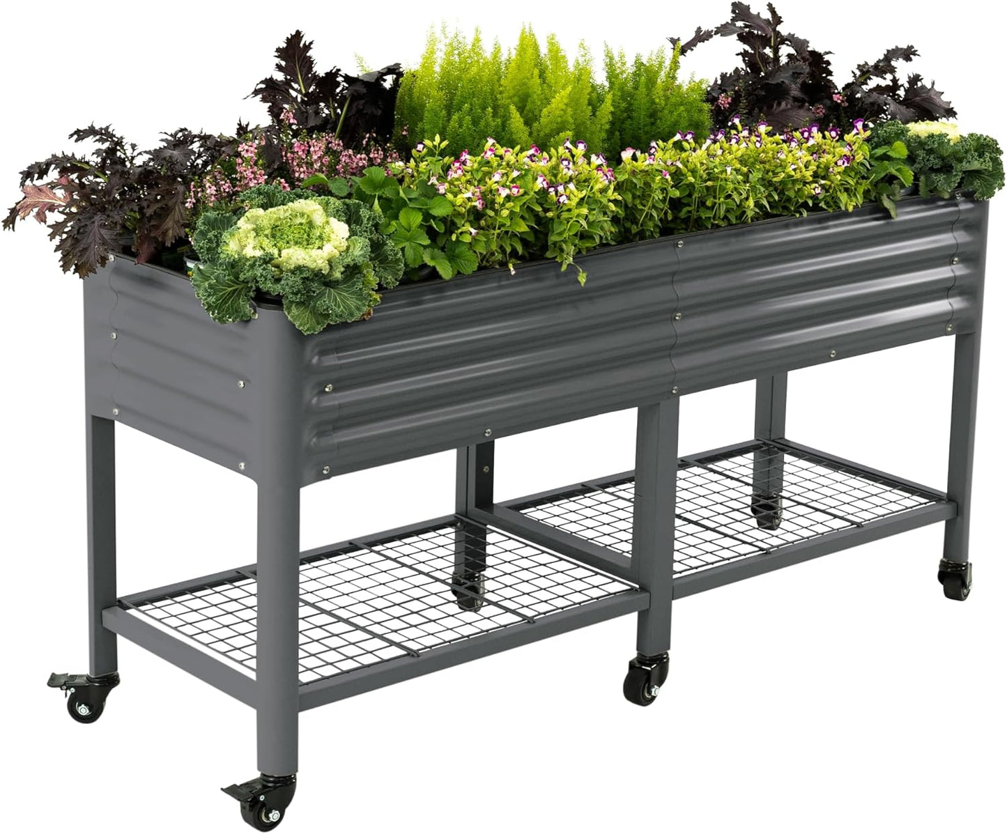 Rolling Elevated Raised Garden Bed-V Series, 2' x 6' Garden Beds with Legs & Storage Rack for Patio & Porch, 1000 Lbs Weight Capacity, Outdoor Planter Box for Vegetables Flower Herbs, Modern Gray