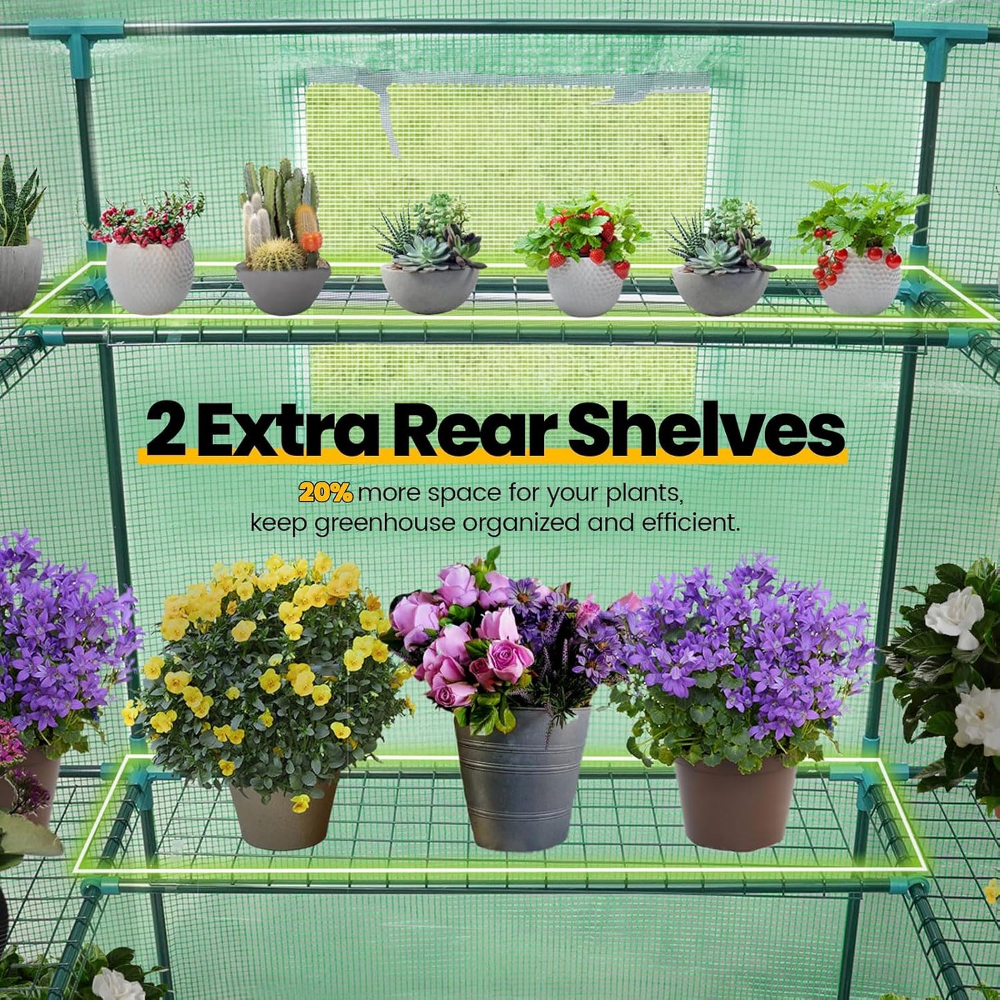 KING BIRD Premium Greenhouse for Outdoors, 56 x 56 x 77 Upgraded PE Cover & Steel Frame Walk in Hot House, w/ Zippered Screen Windows Mesh Door, 3 Tiers 14 Shelves for Outside Garden, Green