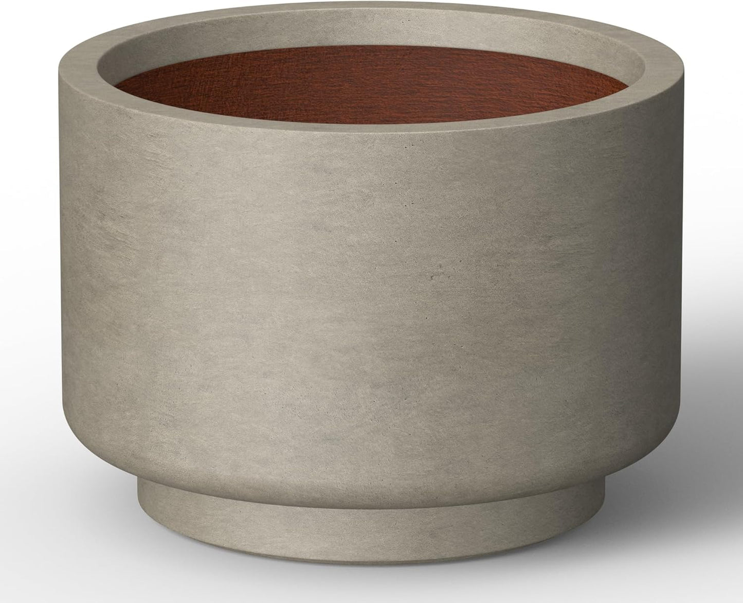 Kante 9.8 Inch Dia Concrete Planter, Round Pedestal Design Garden Pot for Indoor Outdoor Plants, Modern Flower Pot with Drainage Hole, Weathered Concrete Finish with Warm Brown Interior