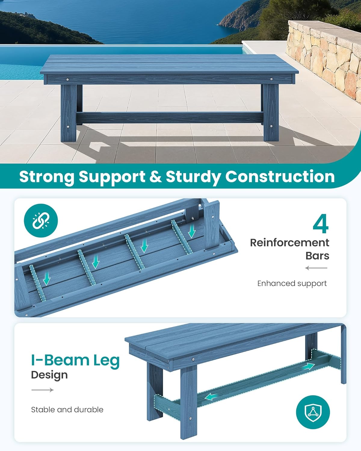 SERWALL 2-Person Outdoor Bench Backless, HDPE Outdoor Benches Weatherproof, 700 Lbs Weight Capacity, Poly Lumber Patio Furniture for Garden, Porch and Park, Navy