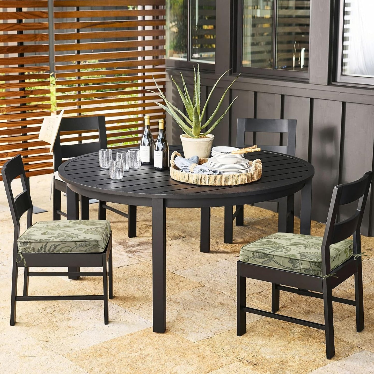 Outdoor Square Corner Seat Cushion, 19"x19"x3", Set of 4, Non Slip Seat Cushion Pads with Removable Cover for Patio Furniture, Garden Yard Lawn, Dark Green Vine