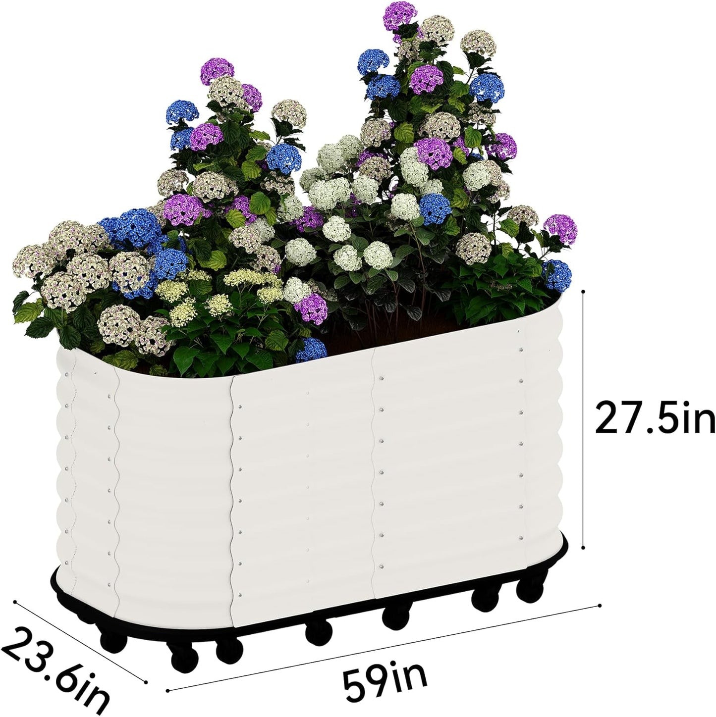 59x24x28in Galvanized Raised Garden Bed with Wheels & Water Reservoir – Durable Outdoor Planter Box, Elevated Raised Beds for Gardening, Portable Garden Box for Indoor/Outdoor Plants,White