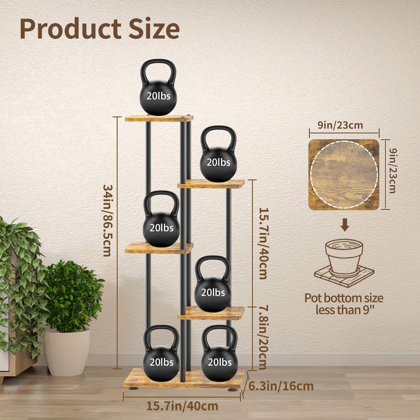 LASZOLA Black 4 Tiered Wood Plant Stand Indoor for Larger Heavy Duty Planter, Sturdy Multi Level Vertical Flowers Racks for Narrow Inside Floor, Decorate Shelving for Hold House Tree, Space Saving