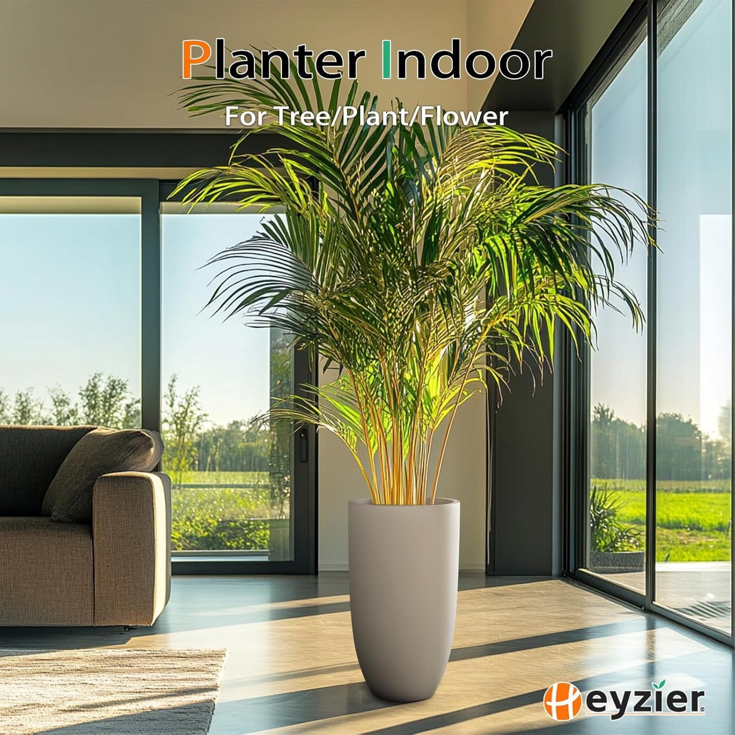 Tall Planters for Outdoor Plants, Large Concrete Flower Pots for Garden Front Porch, Patio, Indoor (Gray, 24 inch)