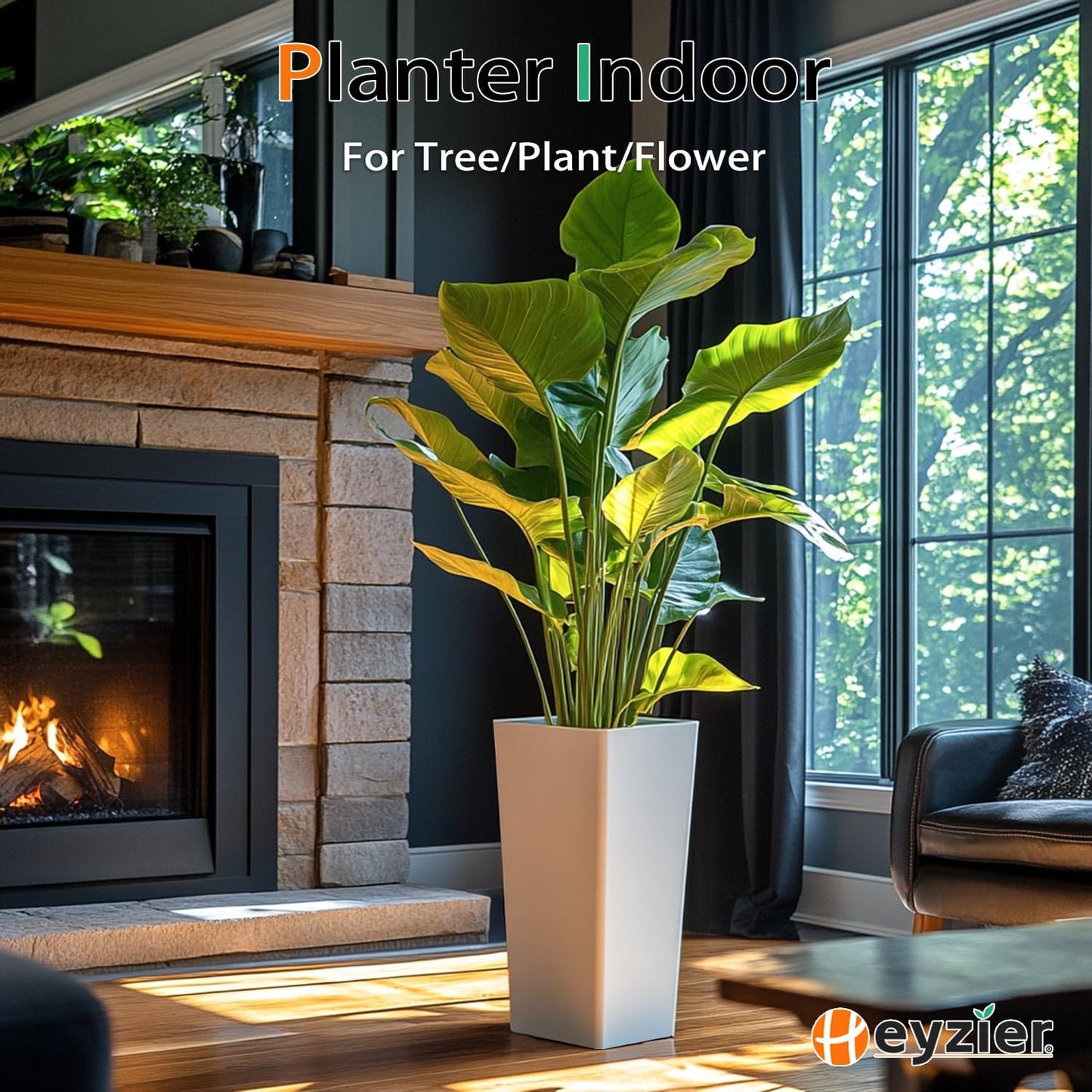 Tall Planters for Outdoor Plants, Large Resin Flower Pots for Garden, Front Porch, Patio, Indoor - Set of 2 (White, 27.5 inch - 2 Pack)