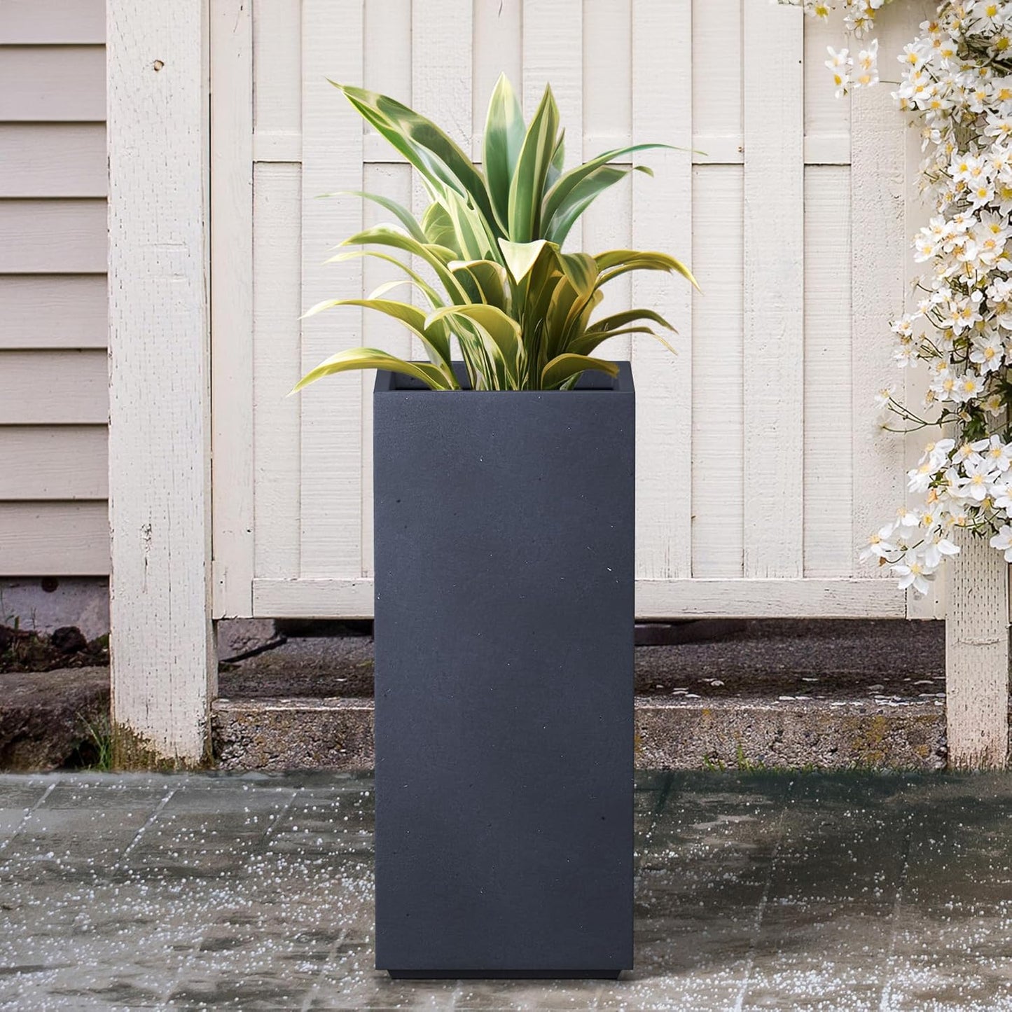 Kante 27.6" H Tall Rectangular Concrete Planter, Modern Square Diameter Plant Pot with Drainage Hole and Rubber Plug for Indoor Outdoor Home Patio Garden, Charcoal