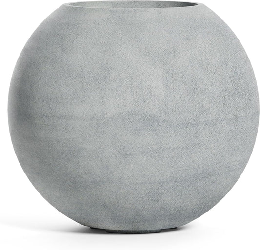 Orbo Globe Sphere Planter – Concrete Stone Finish – Fiberglass Indoor/Outdoor and Weather-Resistant Round Planter (23.6" D x 21.1" H Exterior, 23.2" D x 20.5" H Interior)