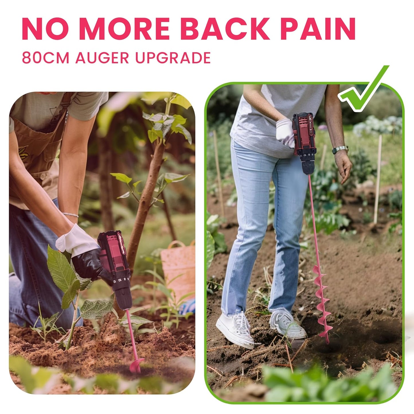 2x32 Inch Pink Long Handle Auger Drill Bit for Planting - Garden Tools Auger Drill Bit, Spiral Garden Auger for Planting Bulbs and Flowers