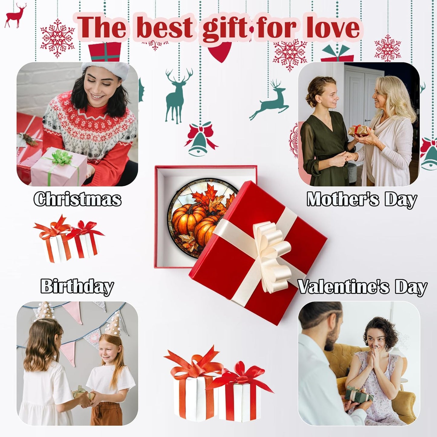 Stained Glass Window Hanging, Pumpkin Maple Leaf Suncatcher for Doors Home Sun Catchers Decoration and Christmas, Mother's Day Birthday Gifts for Women, Men, and Mom 11.8x11.8 in