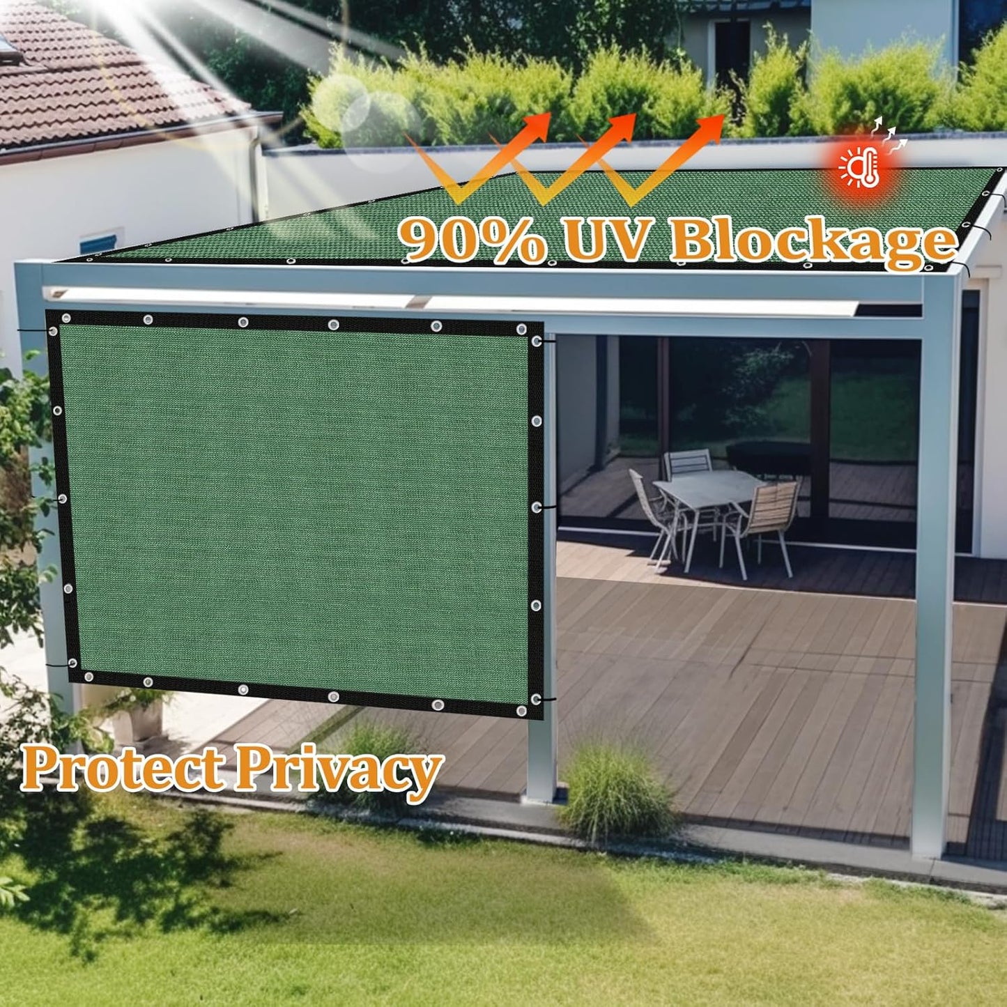 Shade&Beyond Customized Size 90% Sun Shade Cloth with Grommets, 9' X 13' Pergola Shade Cover Canopy, Mesh Tarp Sun Screens for Patio, Outdoor, Garden, Backyard GN01, Green