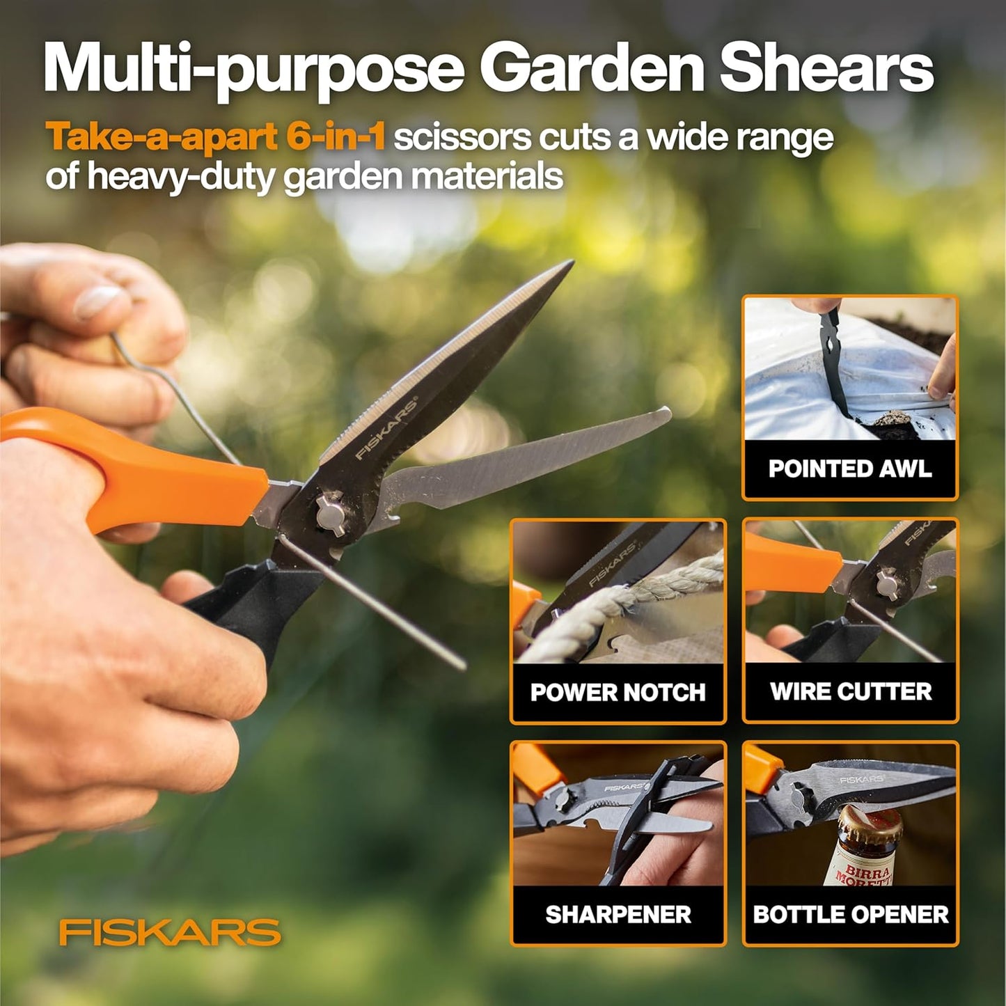 Fiskars Home Essentials Tool Kit with PowerGear Lopper, Shears, Bypass Pruner, Folding Saw with 2 Blades, IsoCore Hammer, and Utility Knife, for Indoor Use and Outdoor Gardening (6 Piece Kit)