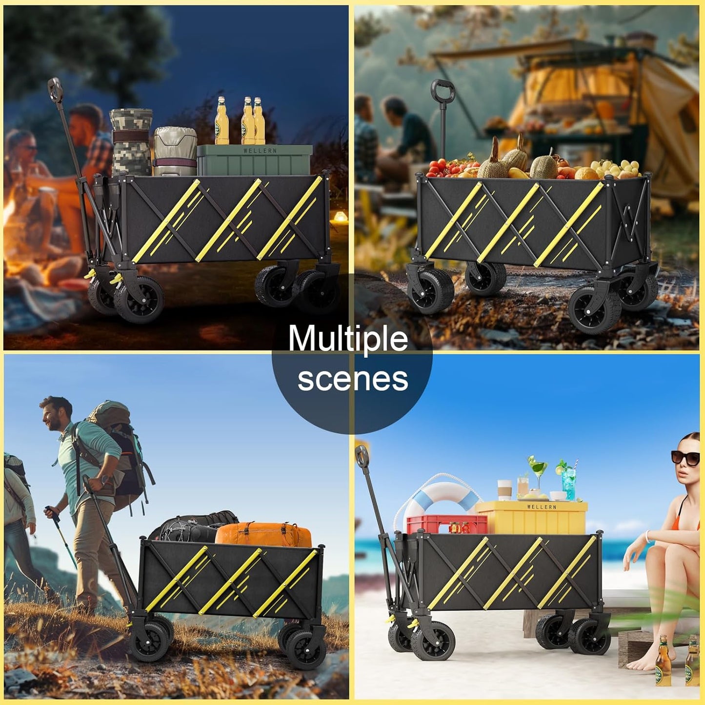 Wagons carts Foldable，Collapsible Wagon Foldable Wagon, Gather Heavy Duty Garden cart, Portable cart，Pets carts，with Large All-Terrain Beach Wheels and Drink Holder for Sports, Shopping, Camping