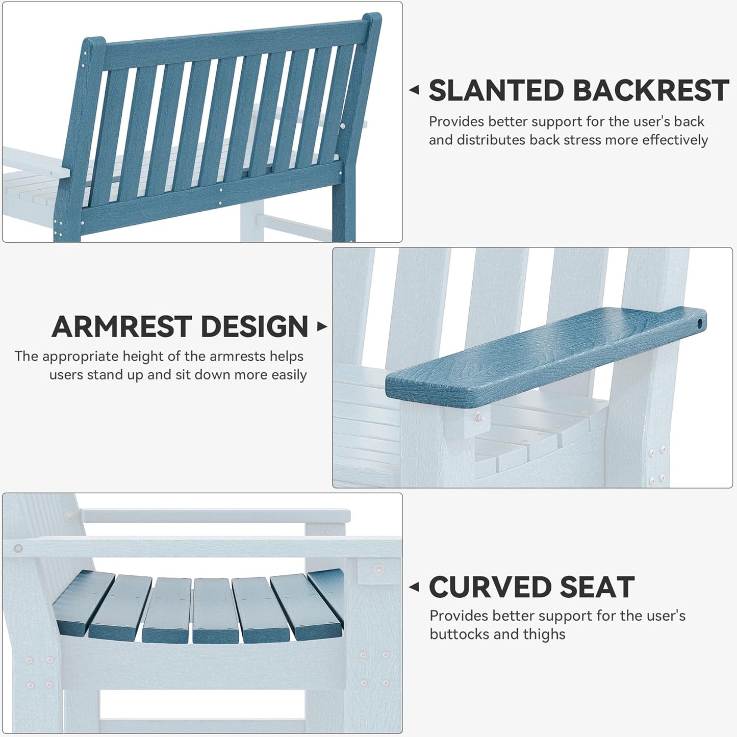 YITAHOME HDPE Garden Bench, All Weather Outdoor Bench w/Max Bearing 661LBS, 2-3 Persons Patio Bench Fade/Rot Resistance for Park, Porch, Patio & Backyard, Blue