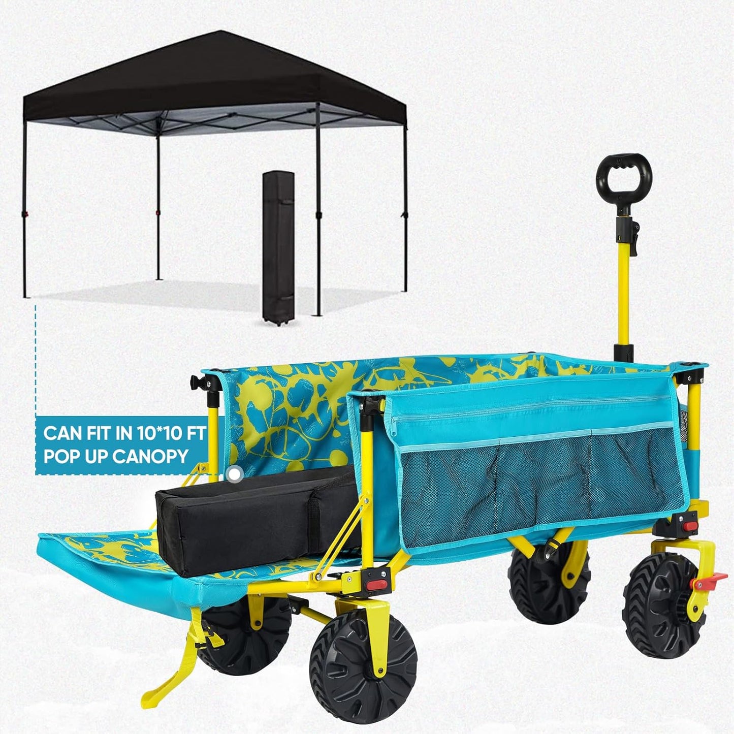 49" L Extra Long Beach Wagon with Tailgate,Big Wheels with Brake for Sand, Collapsible Utility Beach Cart Heavy Duty Folding Wagon,Ideal for Outdoor Sand Camping Garden Pet