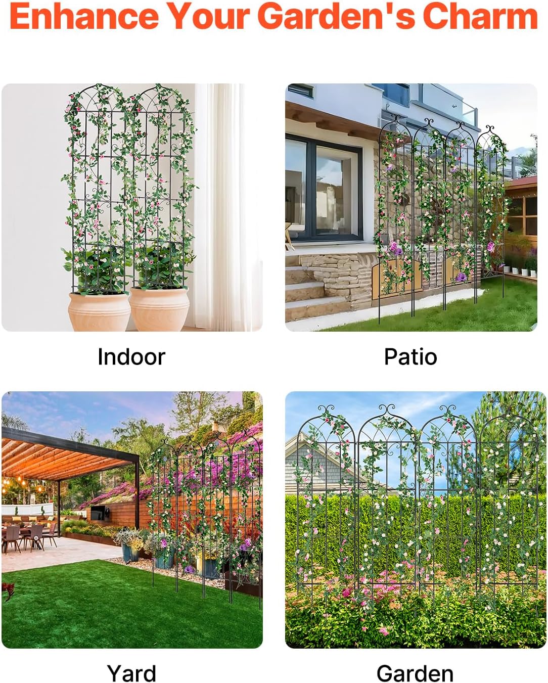 VEVOR Garden Trellis for Climbing Plants, 87 x 20 in, 4 Packs Rustproof Metal Garden Flower Rose Trellis, Outdoor Climbing Clematis Trellis Cucumbers Support for Courtyards Lawns