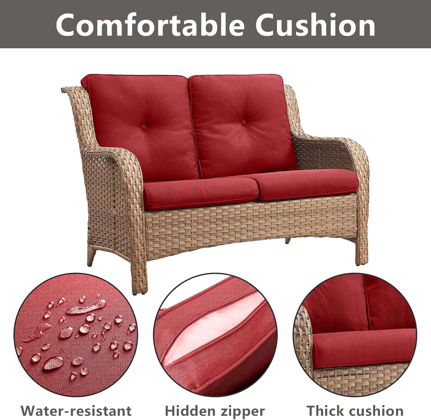 Outdoor Wicker Patio Furniture Set - 6 Piece Rattan Patio Conversation Set with 2 Rocking Swivel Chairs,2 Ottomans,1 Loveseat and 1 Coffee Table for Porch Deck Backyard Garden(Yellow/Red)