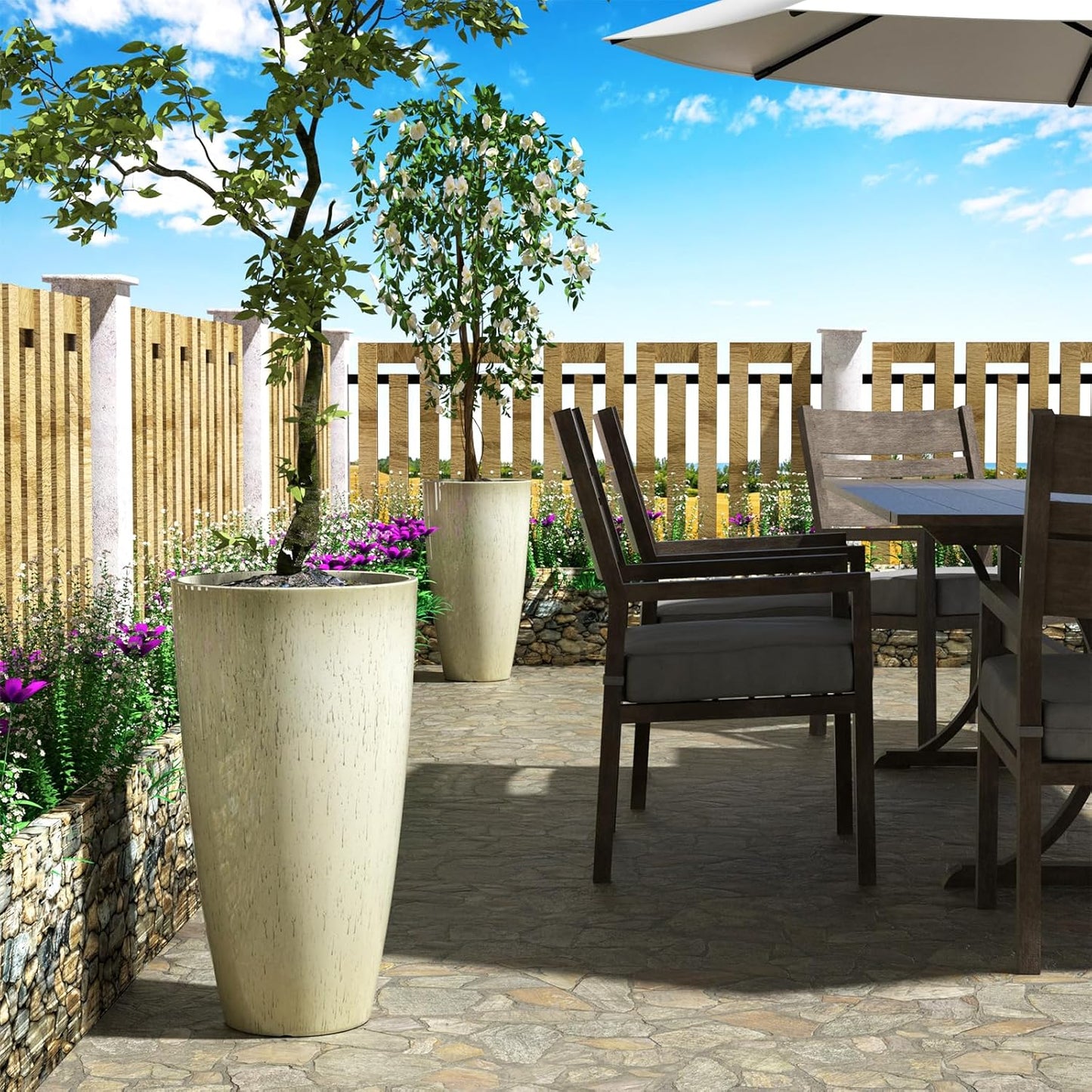 QCQHDU 21 inch Tall Planters for Outdoor & Indoor Plants, 2 Pack Sturdy Plant-Flower-Tree Pots for Front Porch Patio Deck Living Room Decor