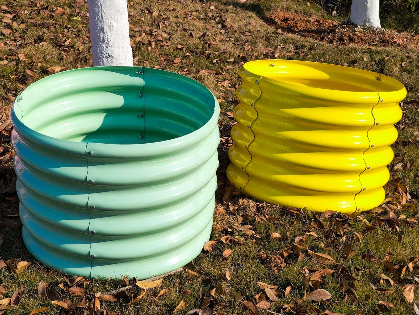 A ANLEOLIFE Kids Raised Garden Beds Outdoor (4-Pack)-24x24x18in Round Galvanized Metal Planter Box for Planting Vegetables, Flowers, Fruits, Eco-Safe & Easy Setup, Mint Green