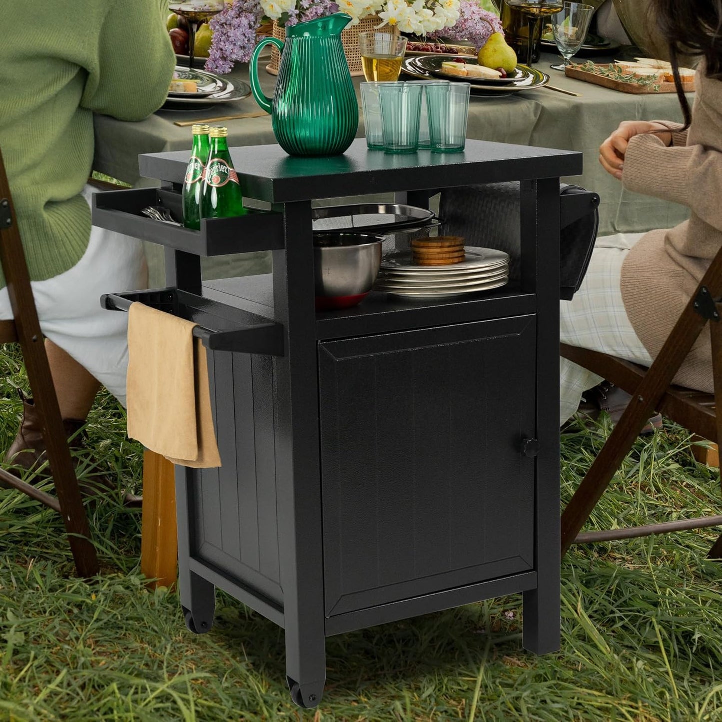 Kozyard BBQ Grill Storage Cart/Bin, Grill Carts Outdoor Storage Cabinet with Wheels, Prep BBQ Table for Patio Island Home Party Bar (Grey)