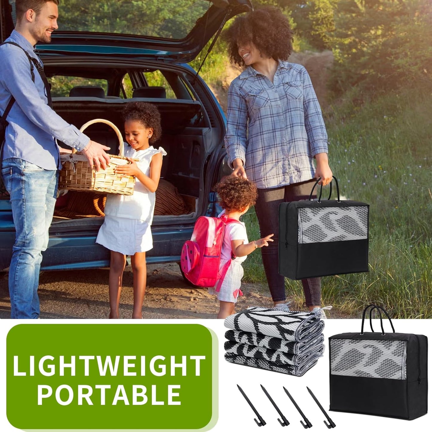 Outdoor Rug 8x10 ft with LED Light, Waterproof Reversible Outdoor Plastic Straw Rug for Patios Clearance, Large Outdoor Area Rug Carpet RV Mat for Camping Backyard Deck Porch Beach