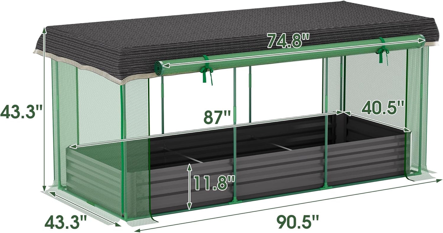 Onelike 7.6' x 3.6' x 3.6' Galvanized Raised Garden Bed with Crop Cage, Plant Protection Tent with Zippered Doors, Sun Shade Cloth, Garden Netting for Vegetables, Fruit Cage for Patio, Yard, Lawn