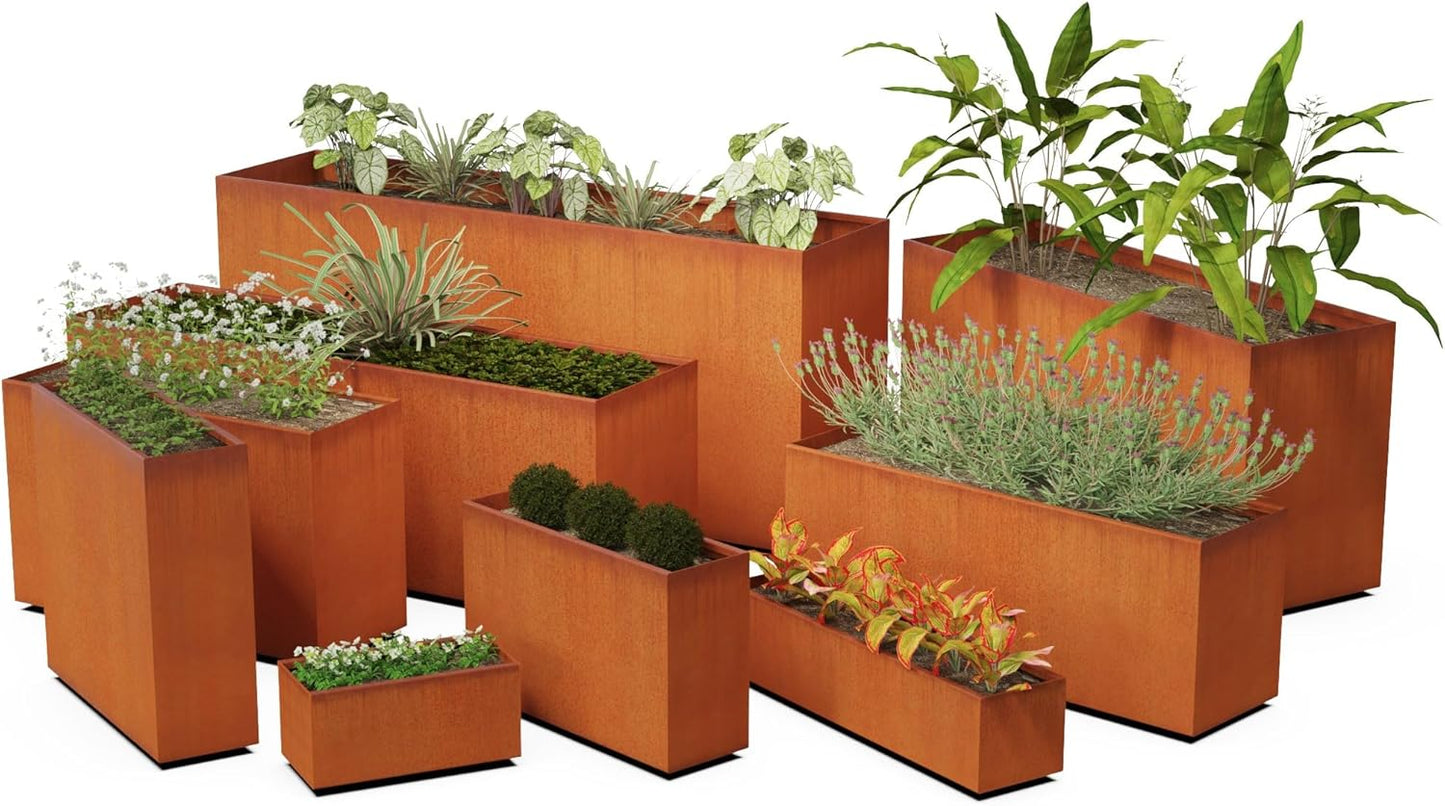 Large Rectangular Planters for Outdoor Plants - 96 Inch Corten Steel Planter, Extra Large Outdoor Planter Box for Patio Privacy & Landscaping