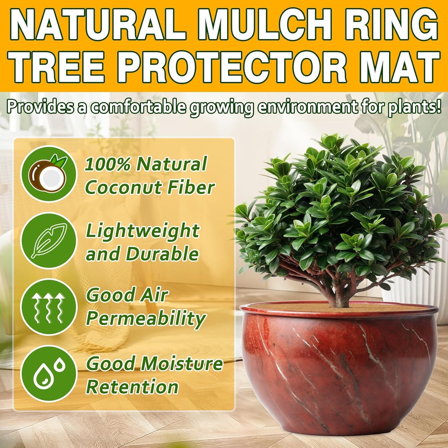 ZeeDix 3 Pack 30 Inch Coconut Fiber Tree Mulch Ring, 100% Natural Coco Coir Tree Ring Mulch Mat, Coconut Coir Discs Plant Cover Tree Protectors Mats Mulch Rings for Landscaping Trees Outdoor Plants