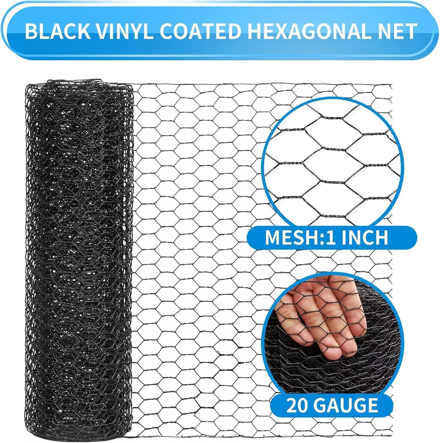 36'' x 50' Black Chicken Wire Fencing, 1 inch Chicken Wire and 20 Gauge Poultry Netting, Garden Mesh Fence Roll for Floral Arrangements/Crafts/Farm/Livestock/Pet Protection